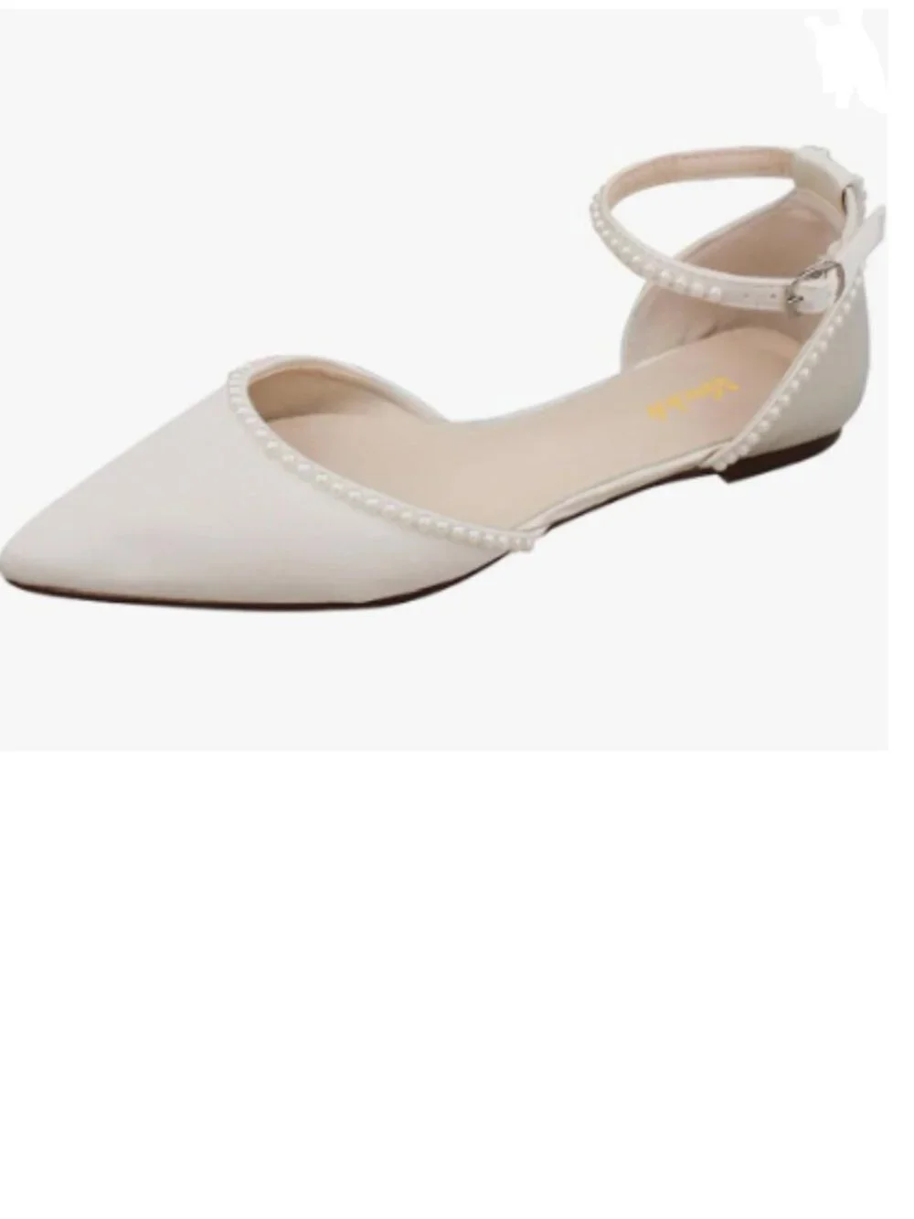 miss left Ivory Lovely Pearls Pointed Toe Flats Ankle Strap Comfortable Sandals